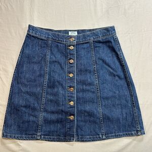 J Crew A-Line Button Front Denim Jean Knee Length Skirt Blue Size 30 (10)